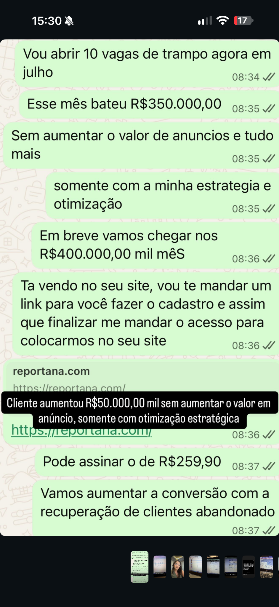 Notificações de vendas compartilhadas pela Agência Intense