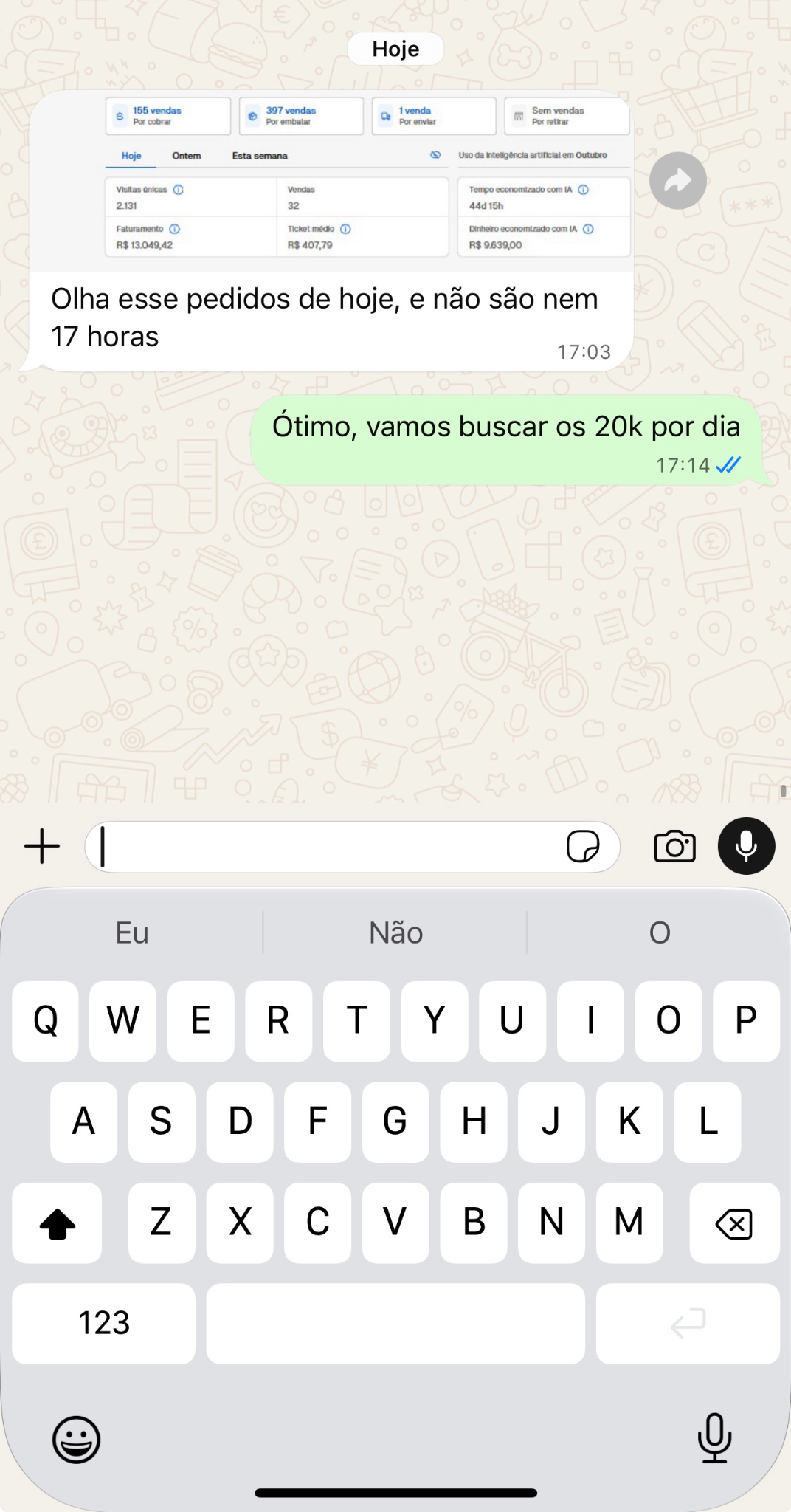 Cliente compartilha os pedidos e o faturamento do dia